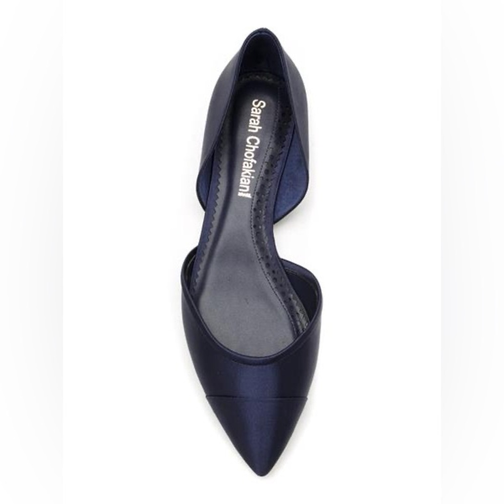 Sarah Chofakian NWT Navy Blue Satin Pointy Toe Ballet Flats Women’s Size 8.5